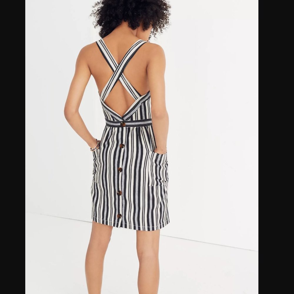 Madewell Apron Mini Dress in Linen Blend Evelyn Stripe Size 0